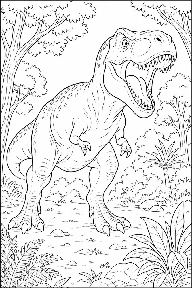 T Rex Dinosaur Forest Roar coloring page