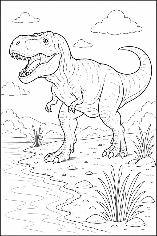 T Rex Dinosaur Riverbank Walk coloring page