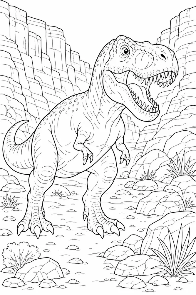 T Rex Dinosaur Rocky Canyon coloring page