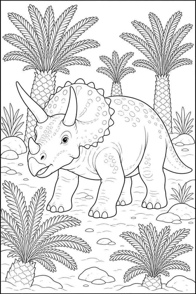 Triceratops Dinosaur Cycad Grove coloring page