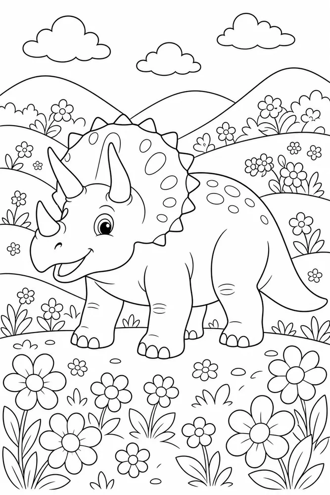 Triceratops Dinosaur Flower Valley coloring page