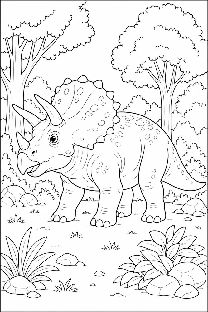 Triceratops Dinosaur Forest Clearing coloring page