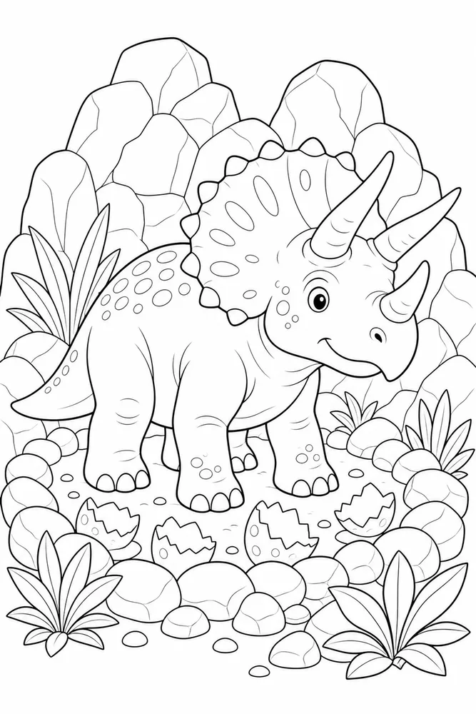 Triceratops Dinosaur Rocky Nest coloring page