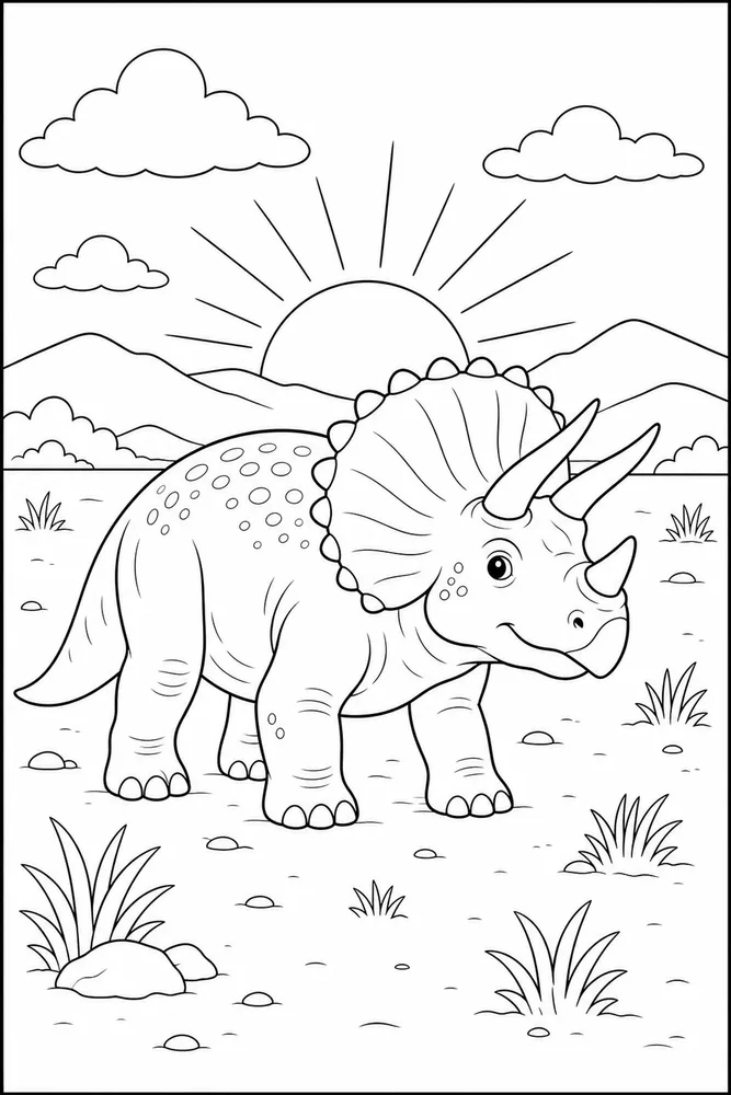 Triceratops Dinosaur Sunrise Plain coloring page