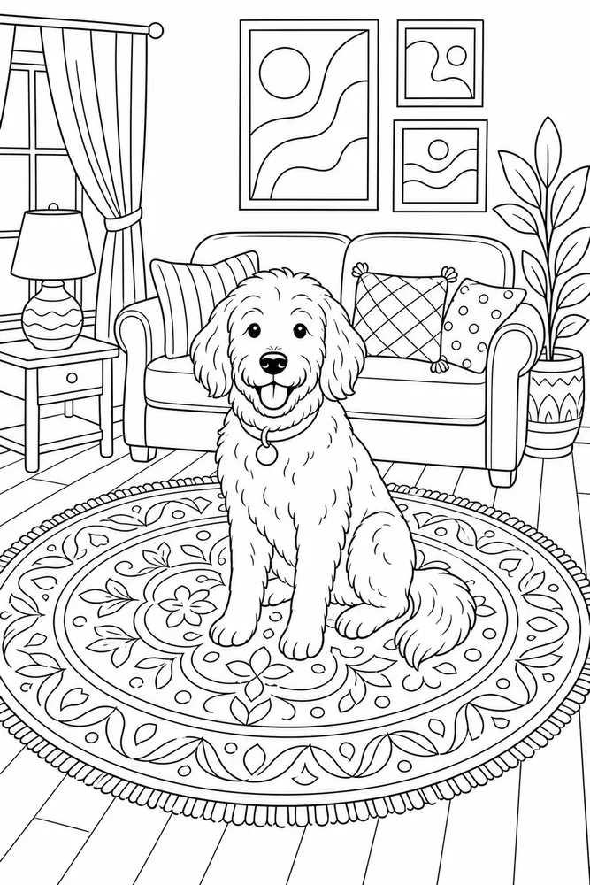 Adult Dog Detailed Living Room Rug coloring page