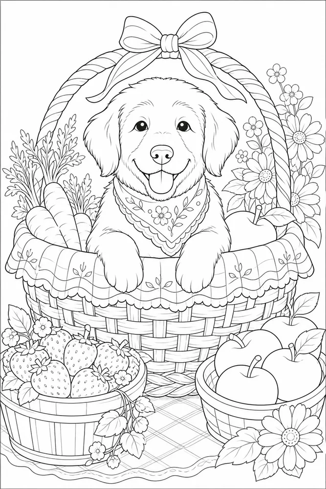 Adult Dog Market Basket coloring page