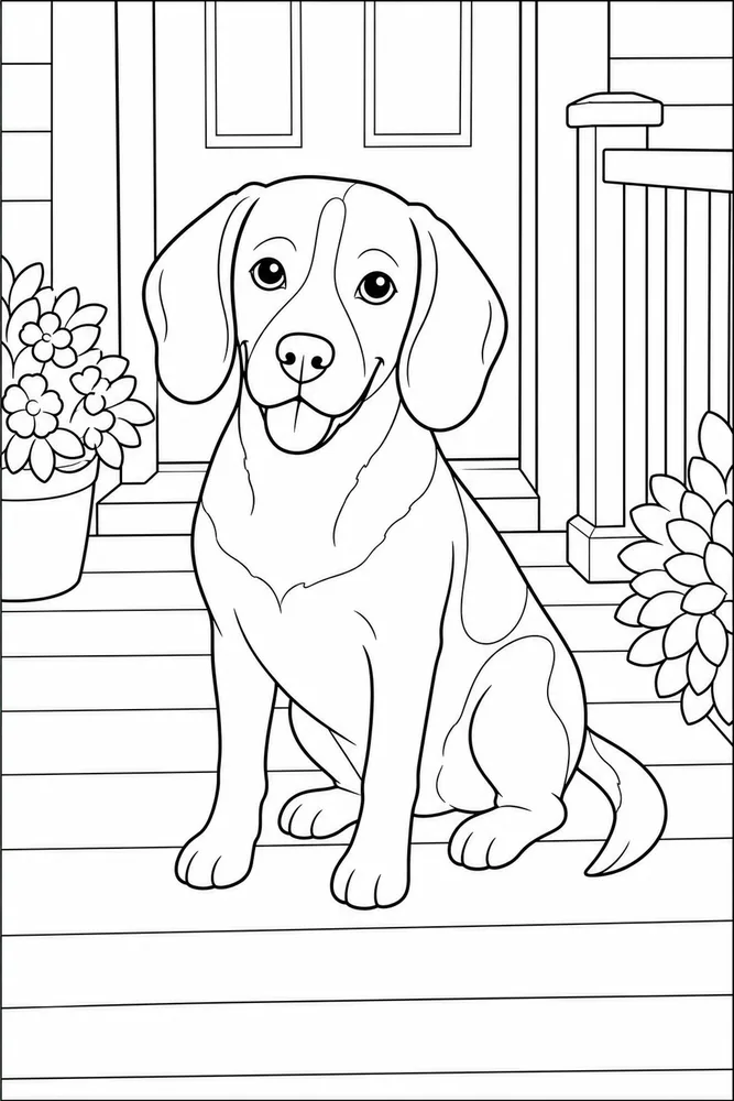 Beagle Dog Front Porch coloring page