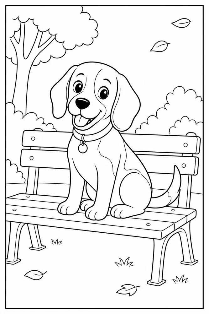 Beagle Dog Park Bench coloring page