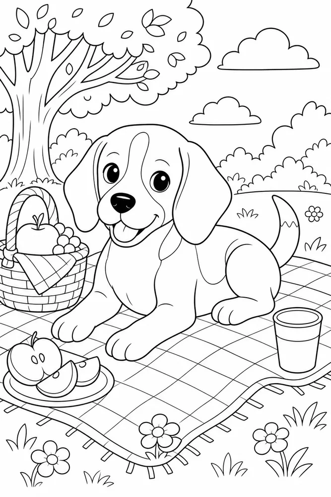 Beagle Dog Picnic Blanket coloring page