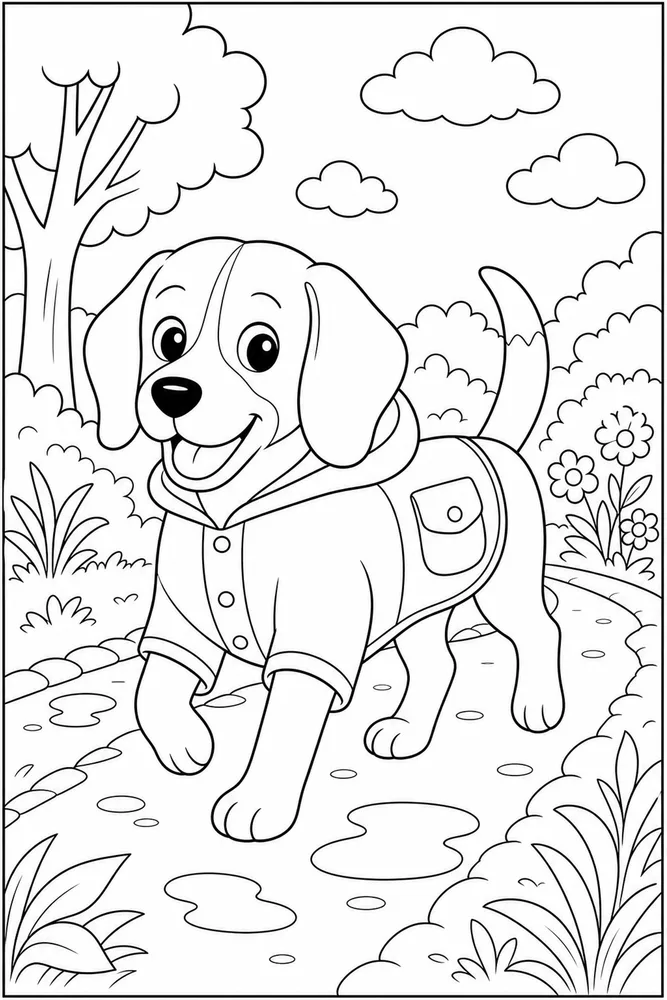 Beagle Dog Raincoat Path coloring page