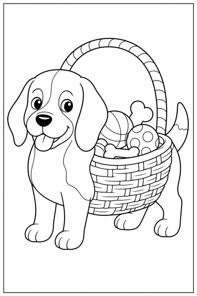 Beagle Dog Toy Basket coloring page