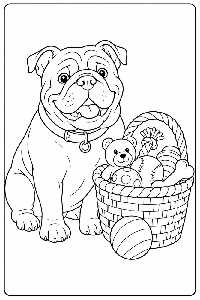 Bulldog Basket Of Toys coloring page