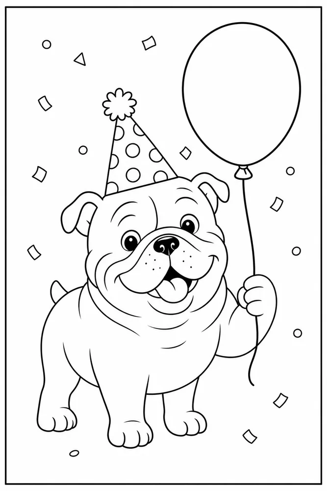Bulldog Birthday Balloon coloring page