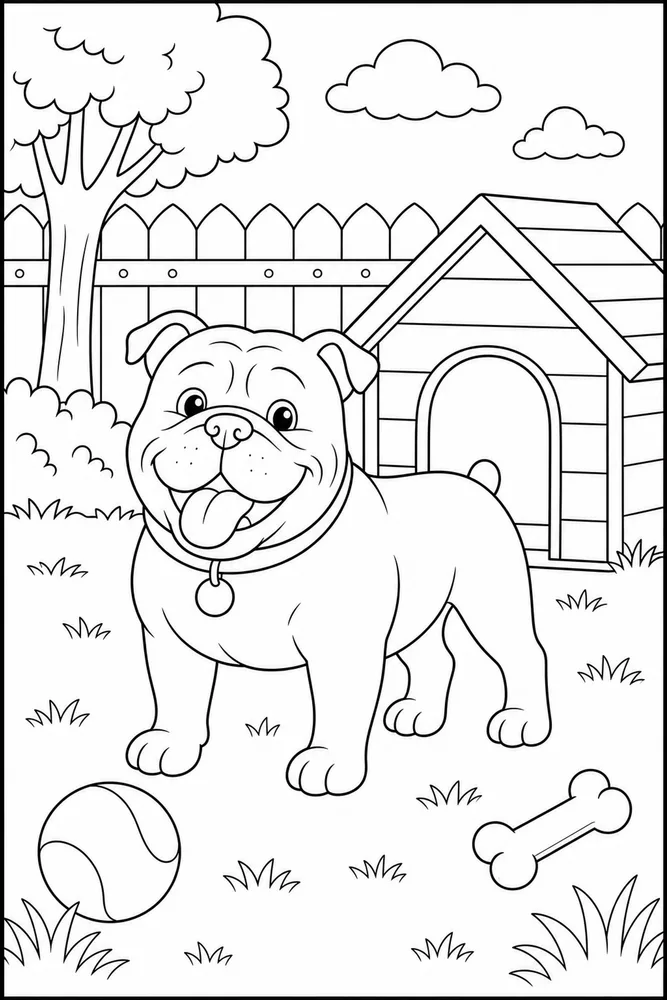 Bulldog Doghouse Yard coloring page