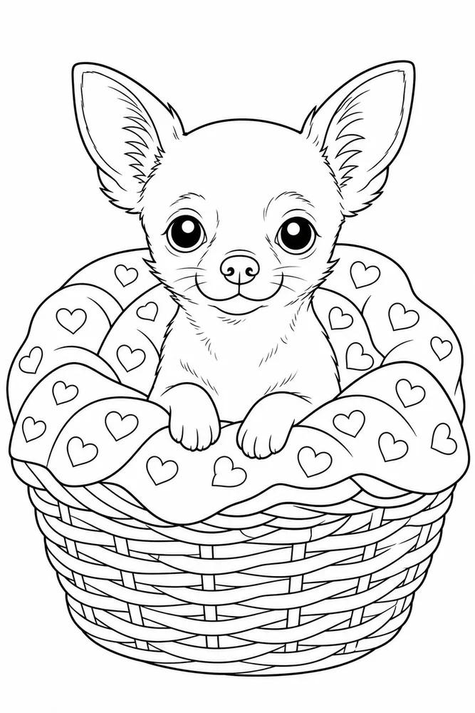 Chihuahua Dog Blanket Basket coloring page