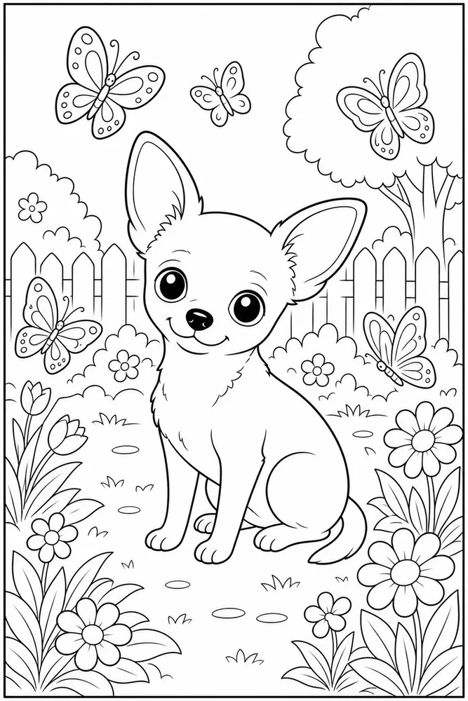 Chihuahua Dog Butterfly Yard coloring page