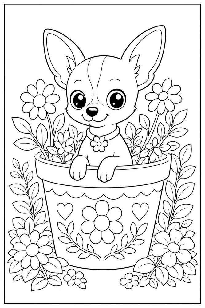 Chihuahua Dog Garden Pot coloring page