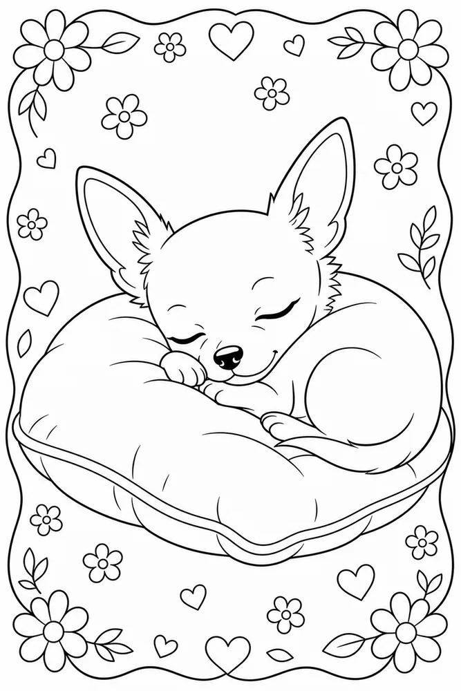 Chihuahua Dog Pillow Nap coloring page