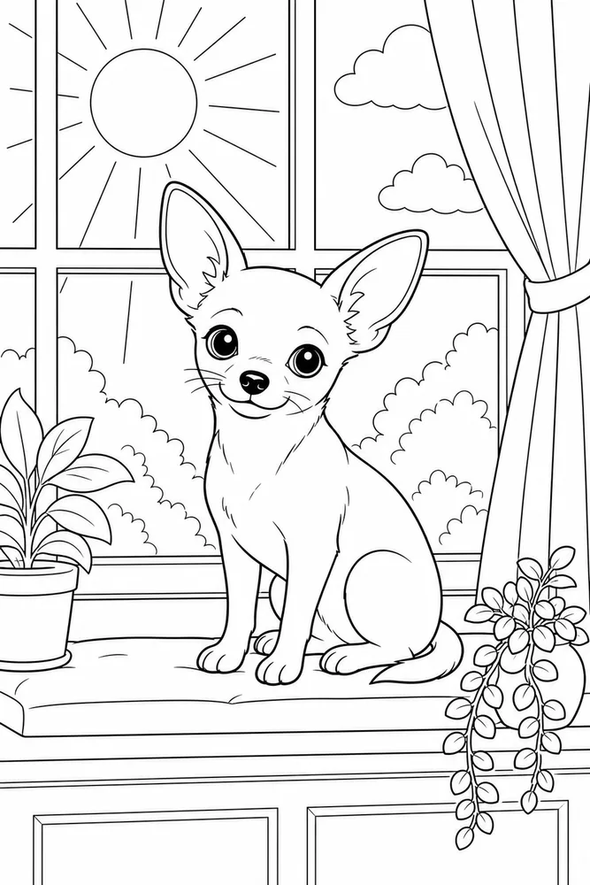 Chihuahua Dog Sunny Window coloring page