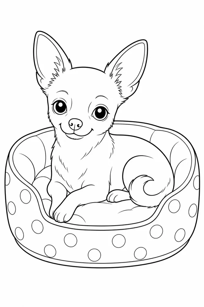 Chihuahua Dog Coloring Pages preview: Chihuahua Dog Tiny Dog Bed coloring page