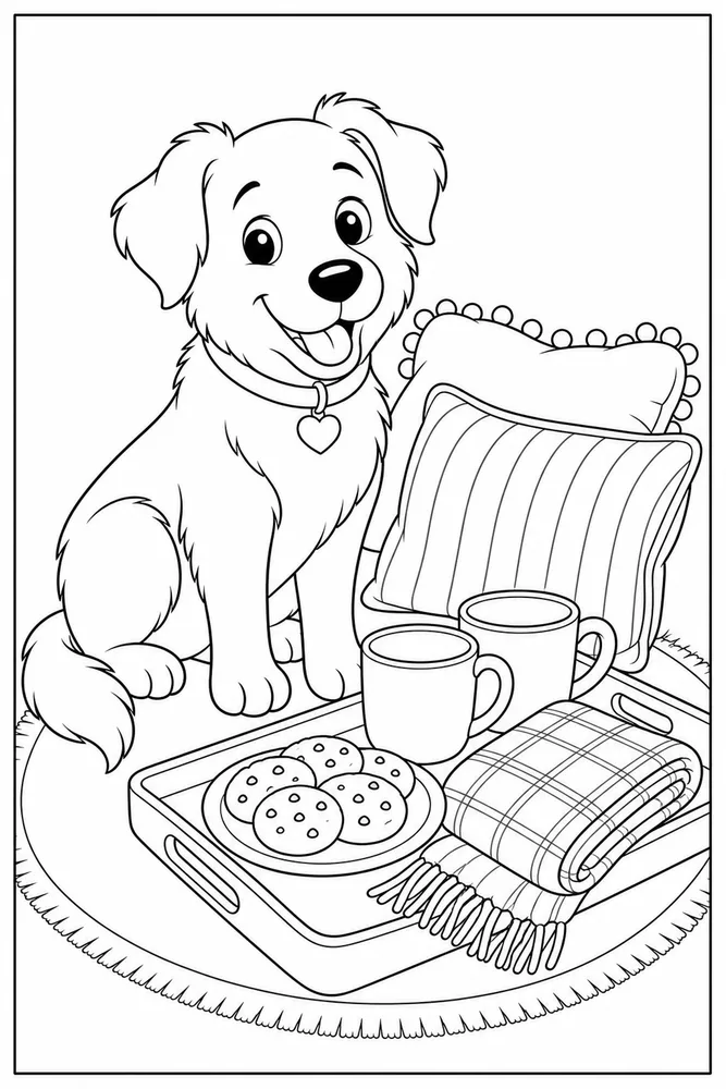 Christmas Dog Hot Cocoa printable dog coloring page for kids