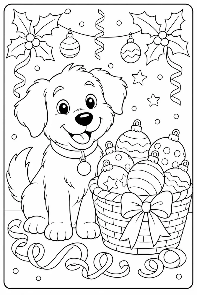 Christmas Dog Ornament Basket printable dog coloring page for kids