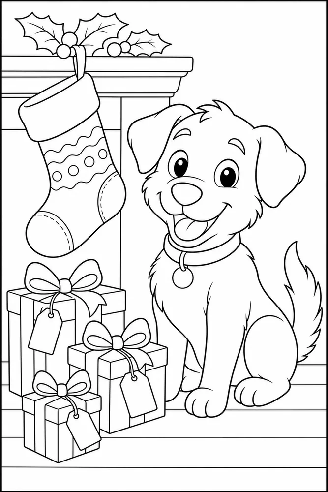 Christmas Dog Coloring Pages preview: Christmas Dog Stocking printable dog coloring page for kids