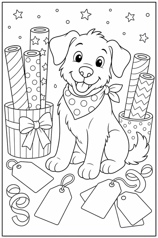 Christmas Dog Wrapping Paper printable dog coloring page for kids