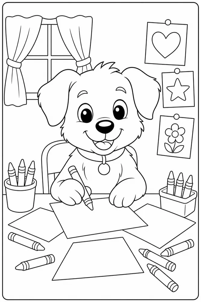 Cute Dog Art Table printable dog coloring page for kids