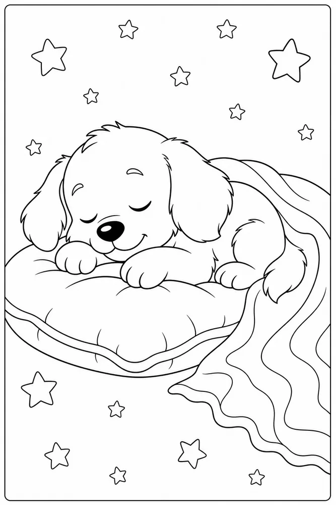Cute Dog Pillow Nap printable dog coloring page for kids
