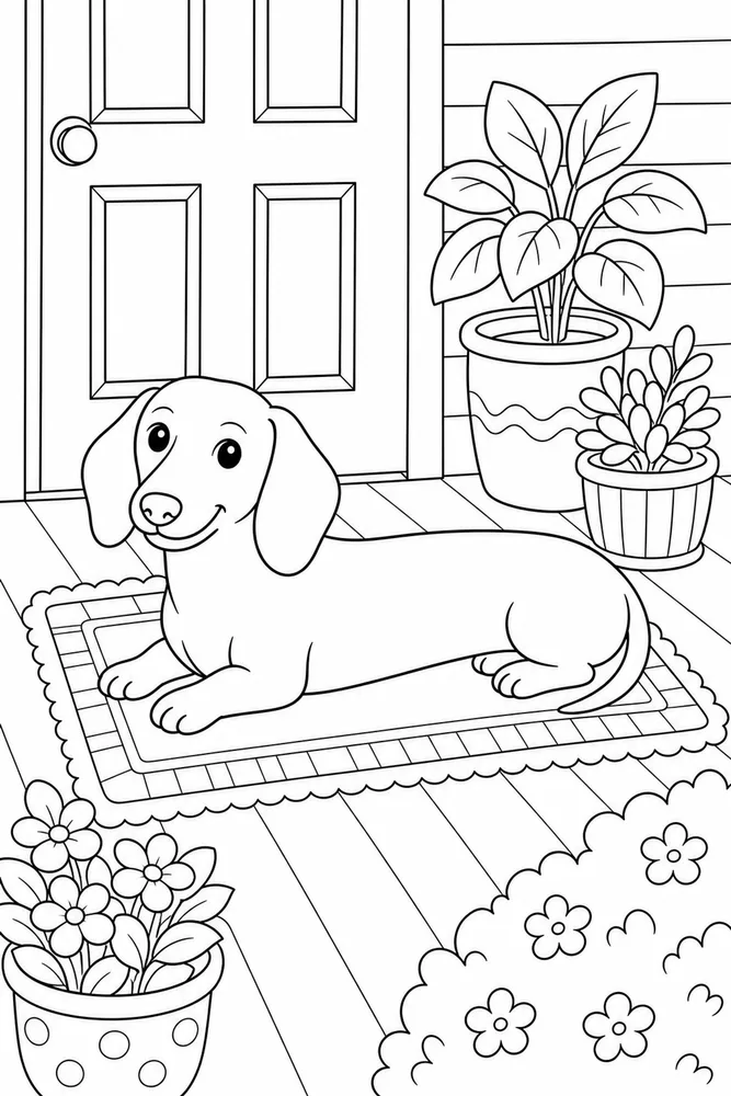 Dachshund Dog Coloring Pages preview: Dachshund Long Porch printable dog coloring page for kids