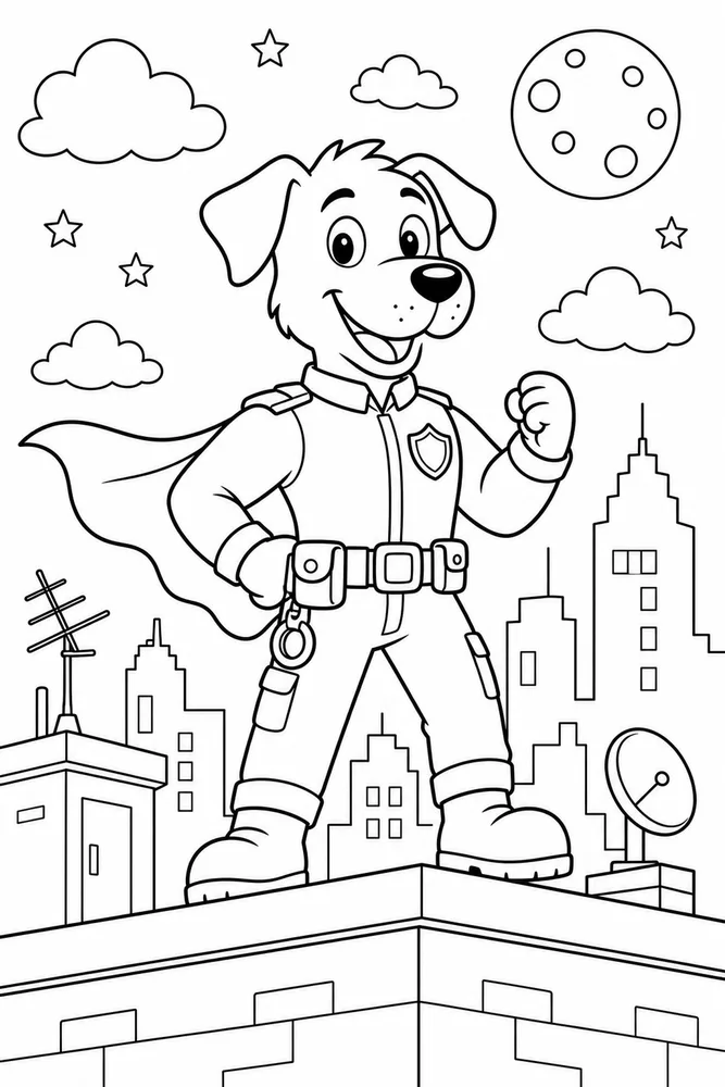 Dog Man City Rooftop printable coloring page for kids