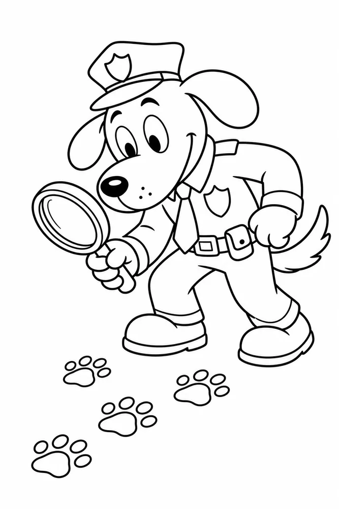 Dog Man Detective Magnifier printable coloring page for kids