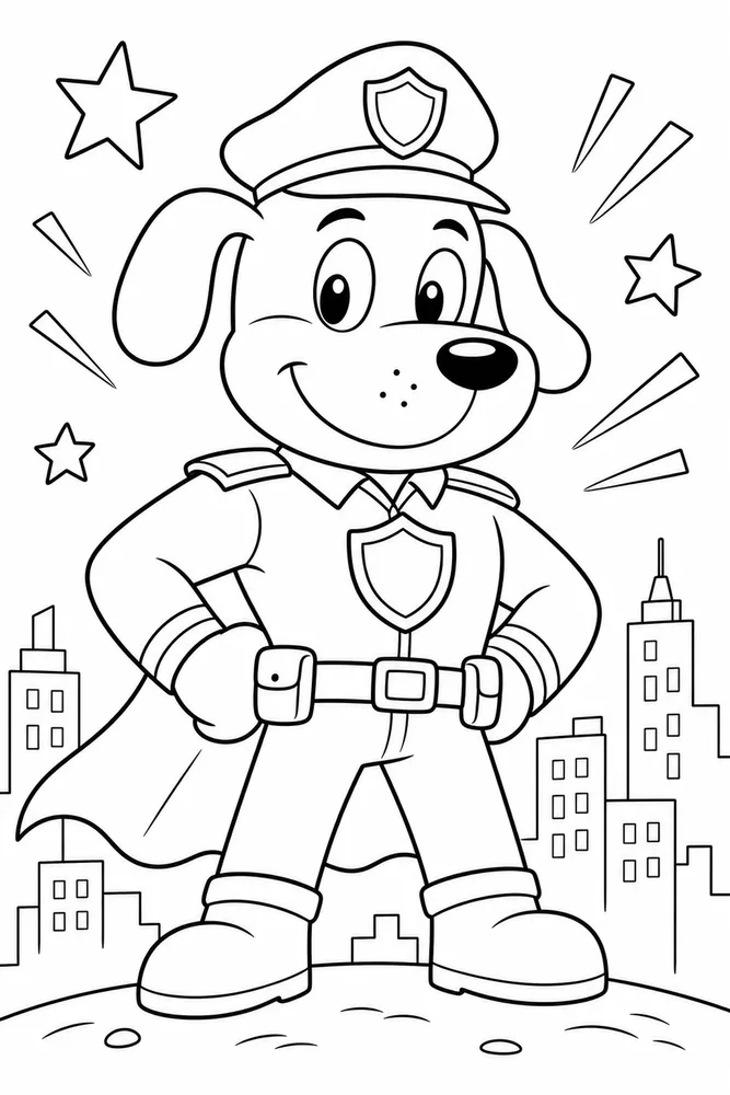 Dog Man Friendly Portrait printable coloring page for kids