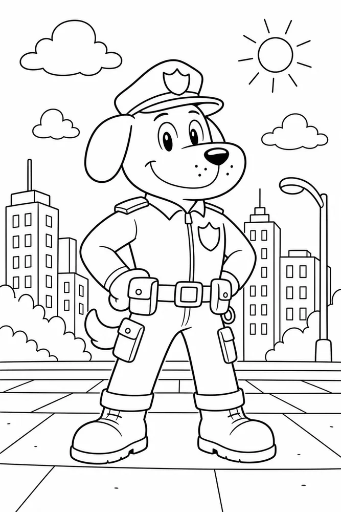 Dog Man Hero Standing Pose printable coloring page for kids