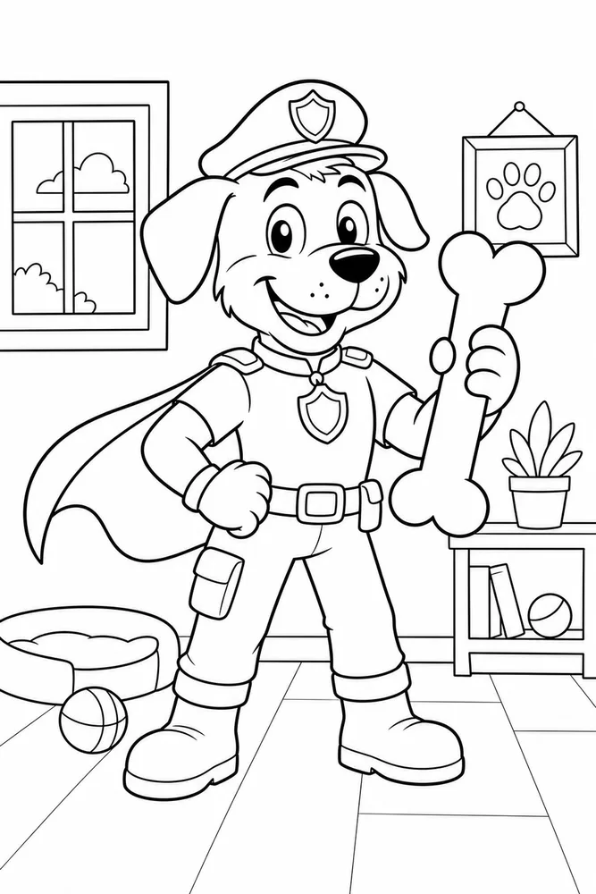 Dog Man Holding Bone Prop printable coloring page for kids