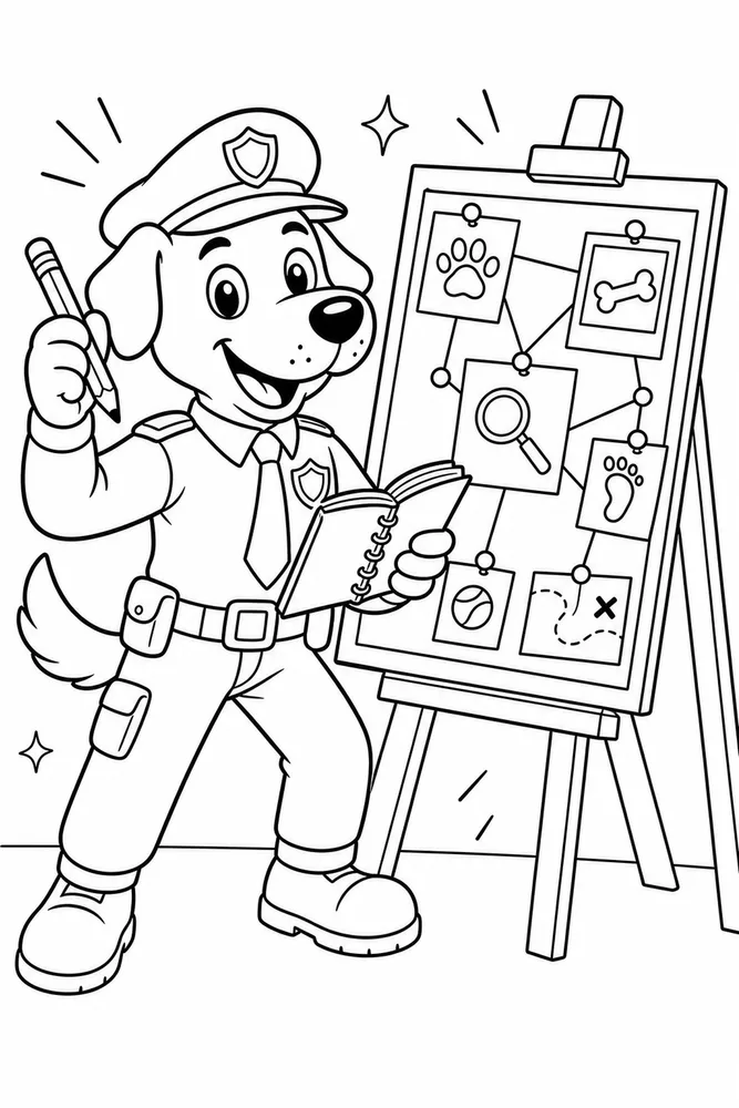 Dog Man Holding Notebook printable coloring page for kids