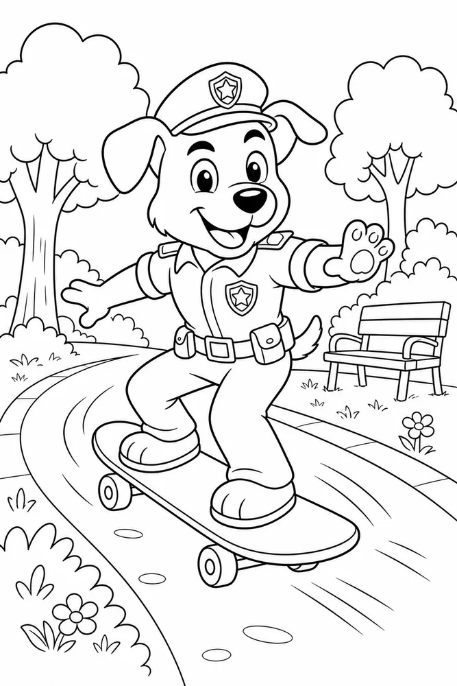 Dog Man On Skateboard printable coloring page for kids