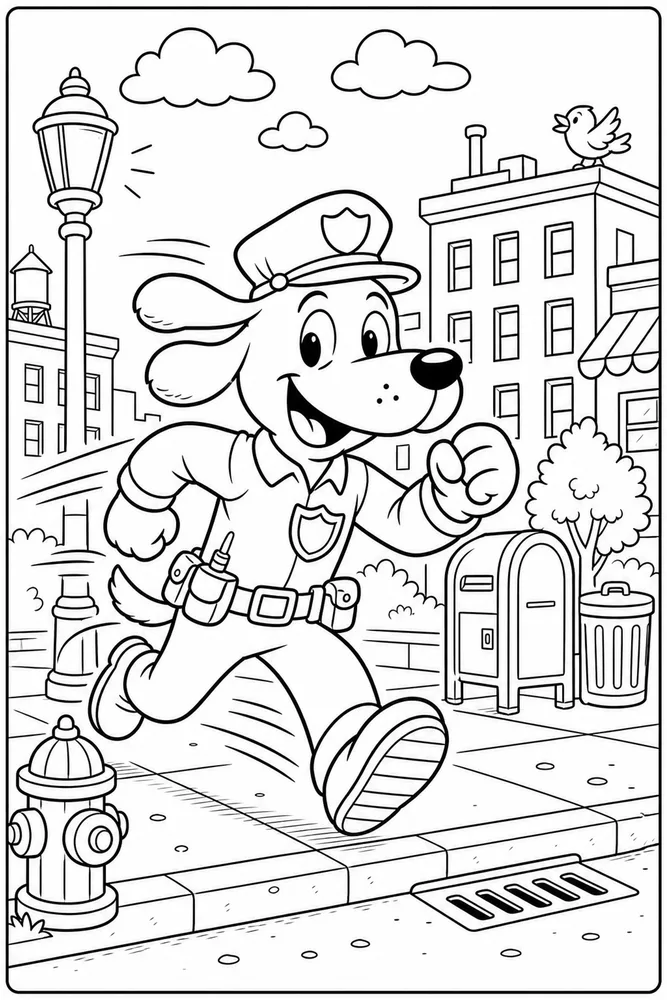 Dog Man Running Action printable coloring page for kids