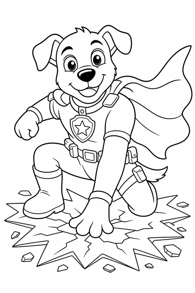 Dog Man Superhero Landing printable coloring page for kids