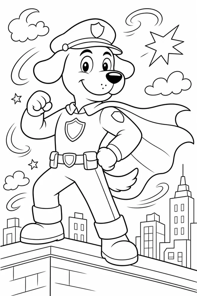 Dog Man With Comic Cape printable coloring page for kids