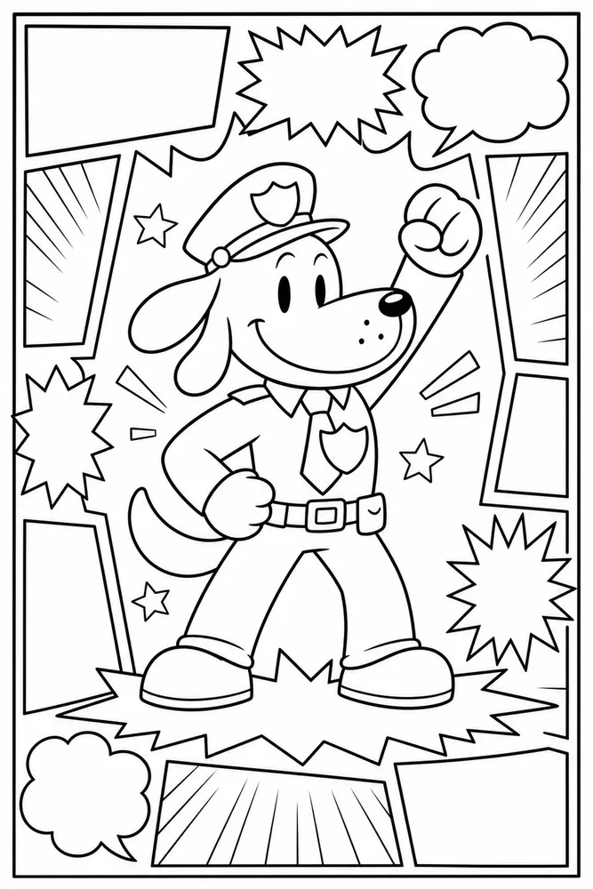 Dog Man With Comic Panel Border printable coloring page for kids