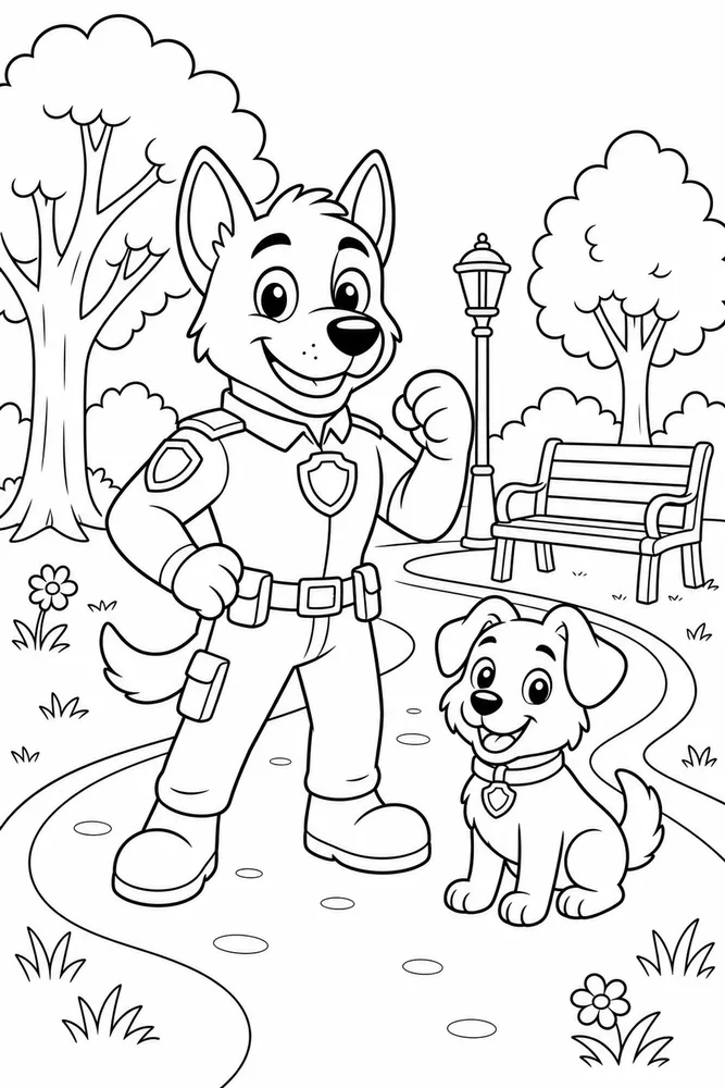 Dog Man With Sidekick Pet printable coloring page for kids