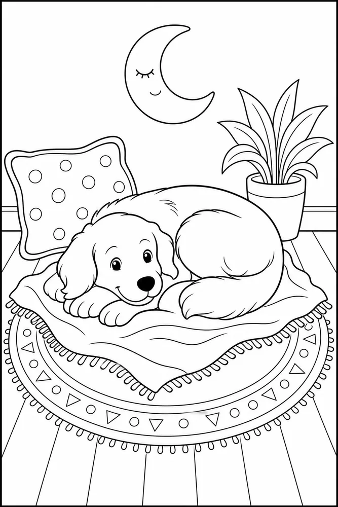 Dog Sleeping Blanket printable dog coloring page for kids