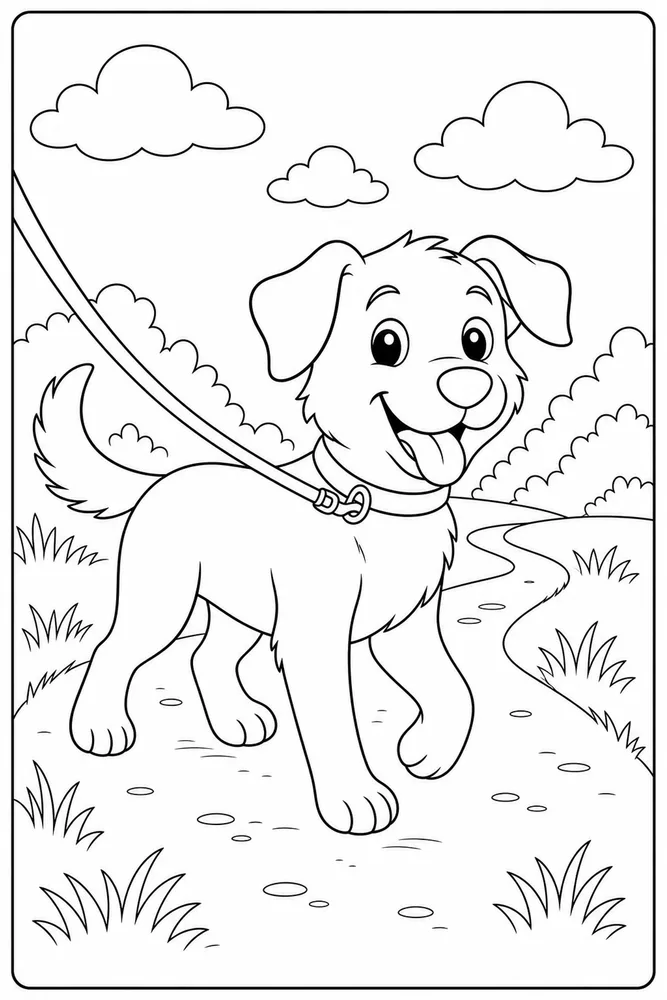 Dog Walking Leash Path printable dog coloring page for kids
