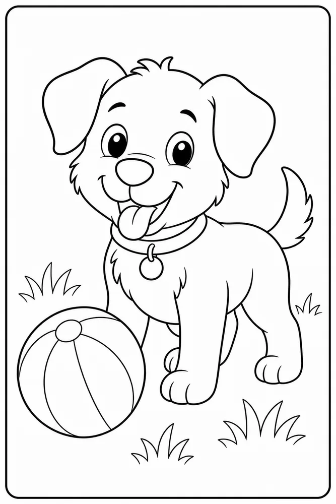 Easy Dog Ball Outline printable dog coloring page for kids
