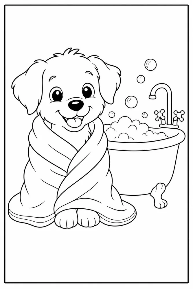 Easy Dog Bath Towel printable dog coloring page for kids