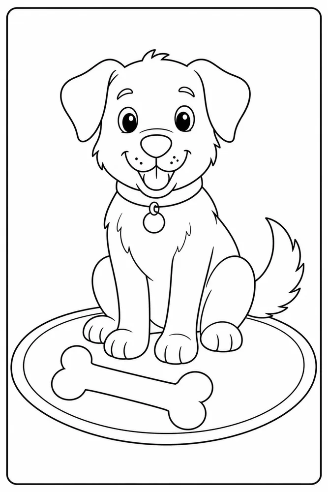 Easy Dog Coloring Pages preview: Easy Dog Big Bone printable dog coloring page for kids