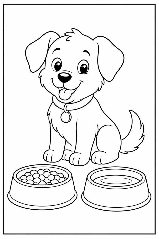 Easy Dog Food Bowl printable dog coloring page for kids