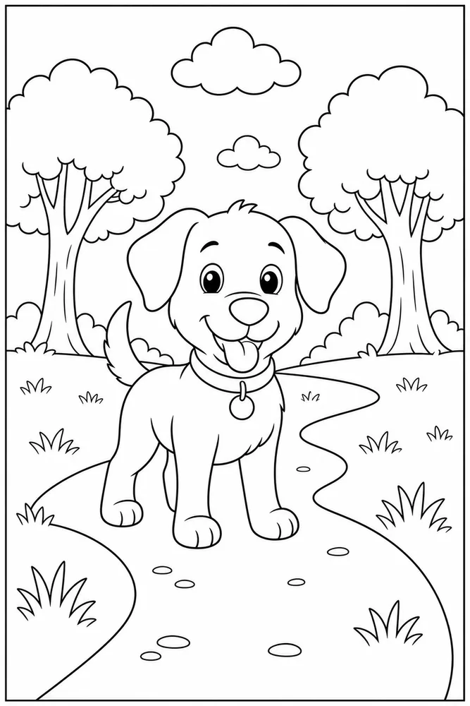 Easy Dog Park Path printable dog coloring page for kids